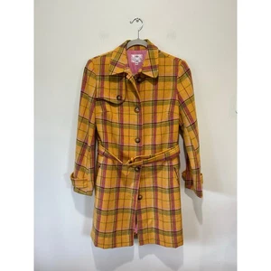 Tocca vintage wool coat womens size 8 yellow plaid button front belt - Picture 1 of 14