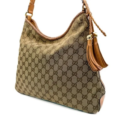 GUCCI Marrakech Canvas Leather GG Shoulder Bag Brown Gold 257026 Authentic - Image 1 of 4