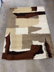 Danish Wool Rya Rug 4' X 6' 1970s #HP578 new old stock mid century modern - Picture 1 of 2
