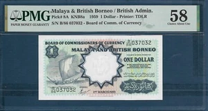 Malaya & British Borneo 1 Dollars, 1959, P 8A / TDLR, PMG 58 AUNC - Picture 1 of 2