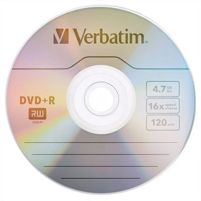25 VERBATIM DVD+R 16X 4.7GB Silver Branded Logo Media Disc in Paper Sleeves - Image 1 of 3