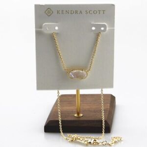 White Drusy quartz Kendra Scott Elisa Gold Pendant Necklace | NEW