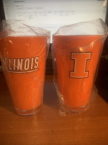 2-University Of Illinois “Fighting Illini”20 Oz Tailgate Logo Tumblers BRAND NEW Cover
