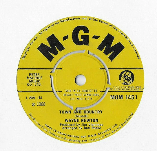 WAYNE NEWTON * TOWN AND COUNTRY * 7" SINGLE MGM 1451 PLAYS GREAT - Image 1 of 1