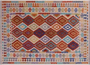 Tappeto 6' 10"" X 9' 7"" Kilim reversibile lana su lana - Q17840 - Foto 1 di 9