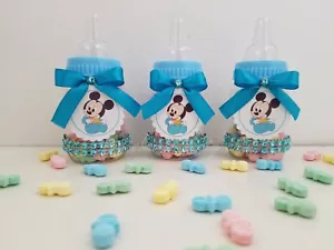 12 Biberon Riempibili Baby Topolino Bomboniere Baby Shower Premi Ragazzo Decorazioni - Foto 1 di 9