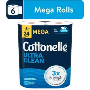 Cottonelle Ultra Clean Toilet Paper, Strong Toilet Tissue, 6 Mega Rolls - Picture 1 of 5