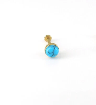 Pendientes planos sin hilo 18G turquesa 2,3,4 mm pasador tono dorado Foto 1 de 4