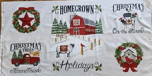 "HOMEGROWN HOLIDAYS" CHRISTMAS BARN Quilt Panel 44" x 22" by Moda 100% Cotton - Picture 1 of 6