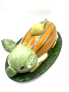 RARE NEIMAN MARCUS ITALY PUMPKIN PIGGY BUTTER DISH ORANGE GREEN PIG COVER DISH - Picture 1 of 18