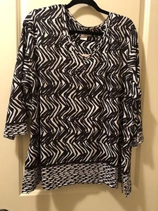 Allison Daley women’s v-neck blouse 3/4 Sleeve shirt 2X Black - White New Top - Picture 1 of 10