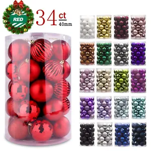 Christmas Ball Ornaments, Shatterproof Christmas Decorations Tree Balls 40mm Red - Picture 1 of 21