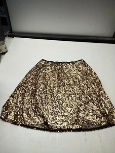 Ava & Viv Sequin Skirt Gold Black Pull On Elastic Waist Lined | 1X Midi Length  - Picture 1 of 4