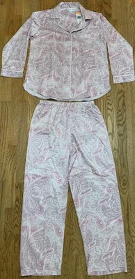 Miss Elaine Pajama Set Size Small Long Sleeve Button 2 Piece Pink Paisley NWT - Image 1 of 4
