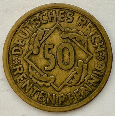 1924 A Germany - Weimar Republic 50 Rentenpfennig KM# 34 - Image 1 of 2