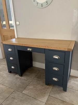 Cotswold Inky blue Desk With Drawers And Oak Top - Image 1 of 4