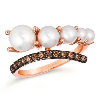 LeVian 14K Rose Gold Cocktail Ring with 0.24 TCW White Pearl & Diamond -  Size 7 - Image 1 of 4