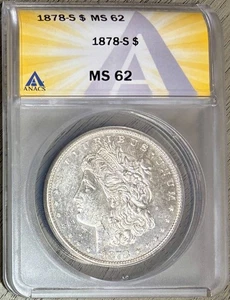 1878-S Morgan Silver Dollar, ANACS MS-62, Beautiful Reflective Luster - Picture 1 of 2