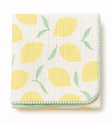 🍋 Детское одеяло Cloud Island лимон муслин 44x47 отделка помпонами желтое белое б/у в отличном состоянии - Изображение 1 из 4