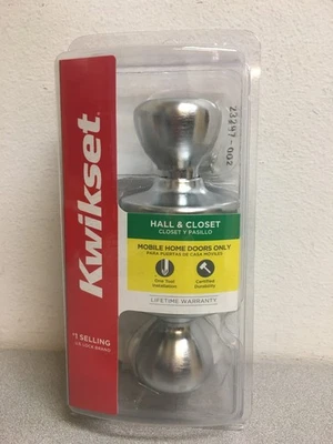 Perilla de puerta de paso cromada satinada para casa móvil Kwikset para diestros o zurdos Foto 1 de 3