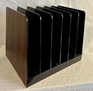 Vintage Wood Grain Black Plastic Office Divider Rack File Organizer Medium Size - Picture 1 of 10