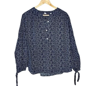 Old Navy Corduroy Ditsy Floral Top Blue Womens Size L Cottagecore Peasant Boho - Picture 1 of 7