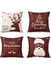 4er Set 45x45cm Quadratischer Kissenbezug Baumwolle Leinenüberwurf Weihnachtskissen - Bild 1 von 5