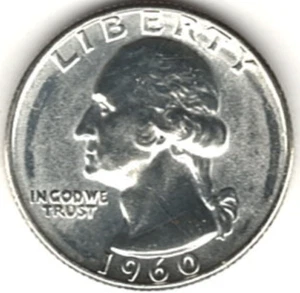 1960 WASHINGTON QUARTER IN BU CONDITION ~ PLEASE SEE THE SCAN stk q301 - Picture 1 of 4