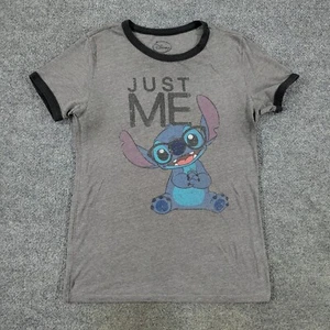 Disney Shirt Girl's Large Gray Lilo & Stitch Movie Just Me Ringer Short Sleeve - Picture 1 of 15