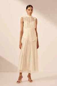 SHONA JOY Clemence Cream Georgette High Neck Midi Dress Sz 14 $395 - Picture 1 of 13