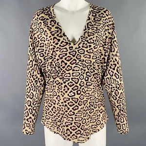 GIVENCHY Taglia 4 Top Casual In Viscosa Beige Marrone Con Stampa Animale - Foto 1 di 6