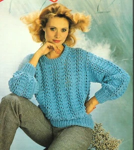 Knitting pattern women ladies fan & feather chunky jumper sweater Sizes 30-38 in - Picture 1 of 2