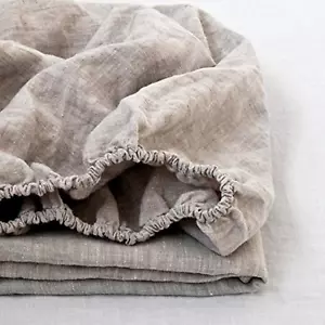 100% Linen Fitted Sheet Queen(1 Piece), 14 Inch Deep Pocket Mattress Cover Natur - Picture 1 of 8