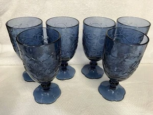 Lot Of 6 Princess House Fantasia Blue Floral Iced Tea Glasses 7” - Picture 1 of 6