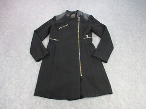 Guess Trench Coat Men Small Black Wool Blend Moto Zip Pockets Long Duster Jacket