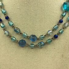 RETRO Long Blue Glass Bead Link Necklace Christmas Retro 1990s Y2K Boho Hippie