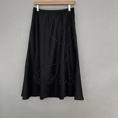 JM Collection Skirt Black Linen Embellished Bead Scroll Pattern A Line Womens 10 - Image 1 of 4