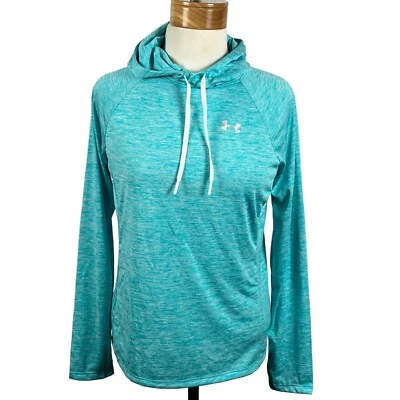 Top activo con capucha de manga larga azul aguamarina Under Armour para mujer talla mediana Foto 1 de 4