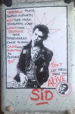 PÓSTER DE COLECCIÓN SID VICIOUS AÑOS 80 RARO SEX PISTOLS PUNK IMPRESO EN INGLATERRA PROMOCIÓN Foto 1 de 4
