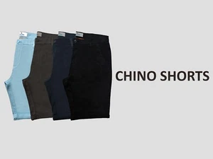 MENS CHINO SHORTS 4 POCKET STRETCH COTTON SMART CASUAL FIT - Picture 1 of 25