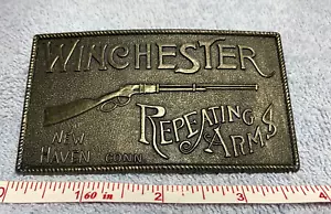 Vintage Winchester Repeating Arms New Haven Conn. Brass Tone Signed Belt Buckle - Picture 1 of 11