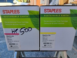 Menge 2 Staples Sustainable Earth SEB551MR/551YR CE403A/CE402A Tonerkartuschen - Bild 1 von 3