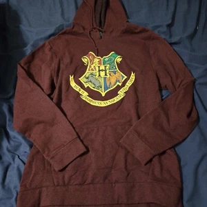 Harry Potter Hogwarts Hoodie Adult XL Maroon Sweatshirt Hogwart Shield Back Text - Picture 1 of 5