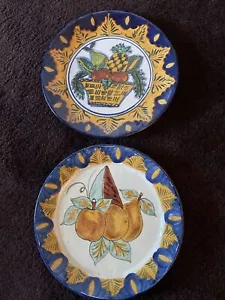 Set Of 2 Decorative Hanging Plates Fruit Designs Pears Pineapple & Basket - Picture 1 of 4