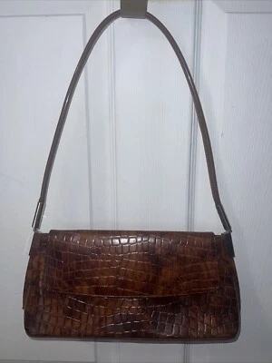 Crocodile Brown Faux Leather Small Handbag Shoulder Purse-Unbranded - Image 1 of 4