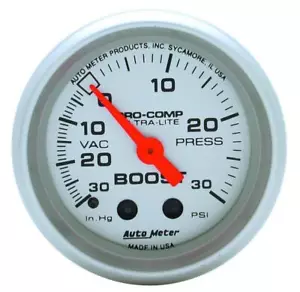 Auto Meter 52mm Mechanical Pro Comp Ultralite Boost Pressure Silver Gauge #4303 - Picture 1 of 2
