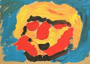 VINTAGE ABSTRACT GOUACHE PAINTING PORTRAIT - Picture 1 of 11