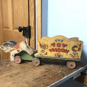 RARE Fisher Price Toy Wagon 1940’s Pull Behind Wooden 171 Vintage *READ* - Picture 1 of 21