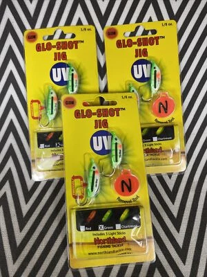 (3) Northland Tackle 1/8 Glo-Shot Jigs UV Glo Perch Pesca en hielo - ¡Cartera! Foto 1 de 2