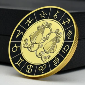 12 Costellazioni Moneta Placcata Oro Metallo Artigianato Bilancia Medaglia Commemorativa Regalo - Foto 1 di 12